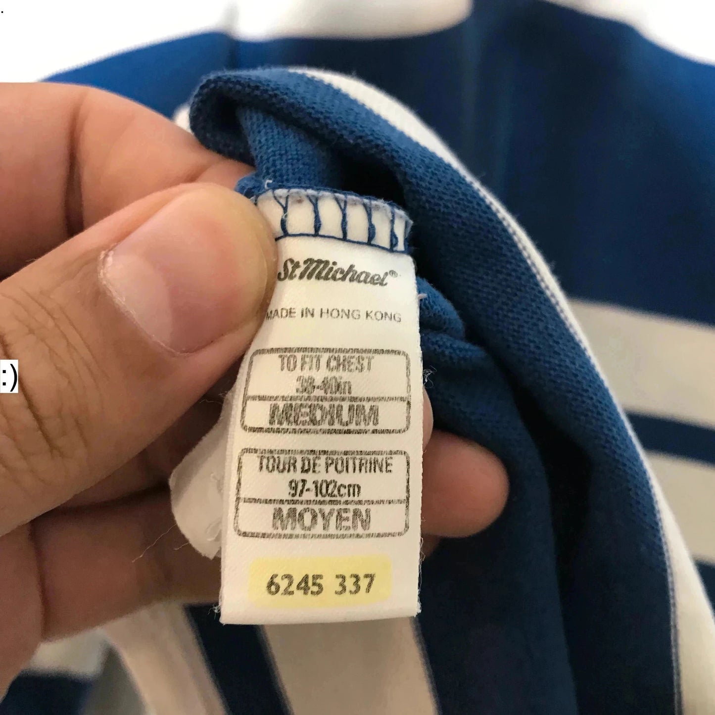 Vintage 90s Blue & White Striped St Michael Rugby Polo Shirt - Medium