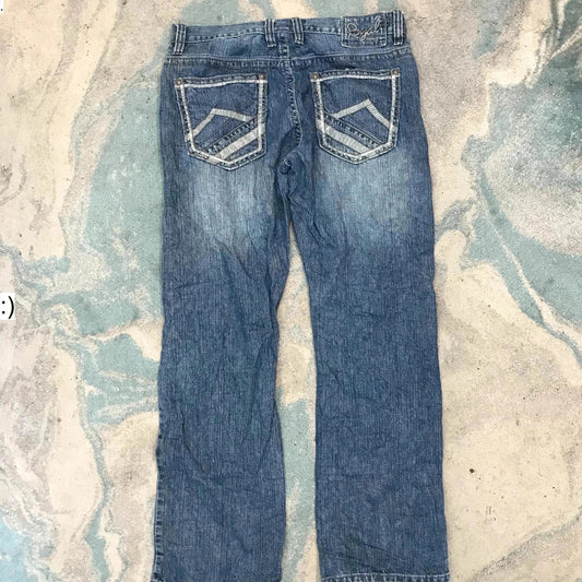 Vintage 00s Blue Baggy Hip Hop Embroidered Jeans Straight Leg - 36W 32L