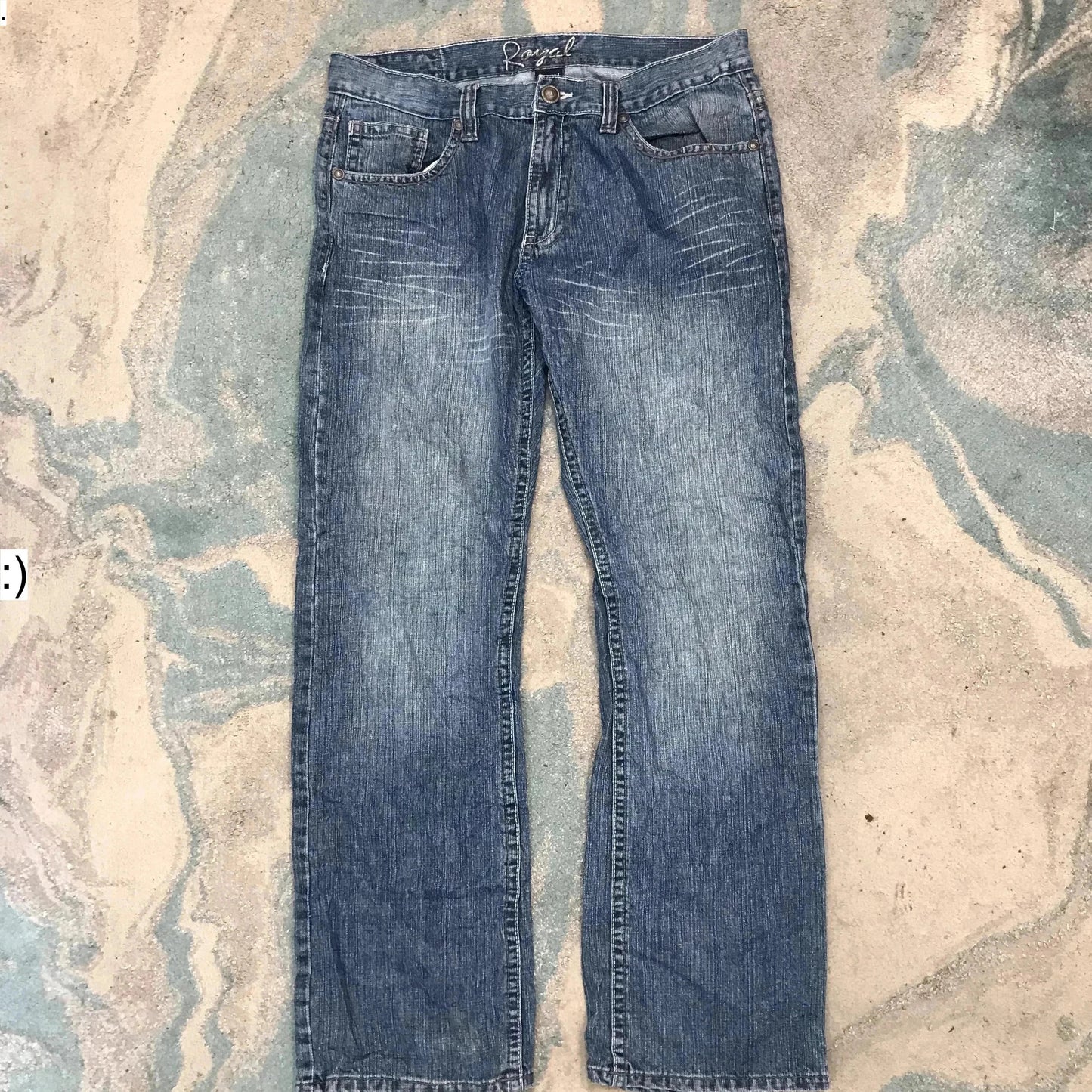 Vintage 00s Blue Baggy Hip Hop Embroidered Jeans Straight Leg - 36W 32L