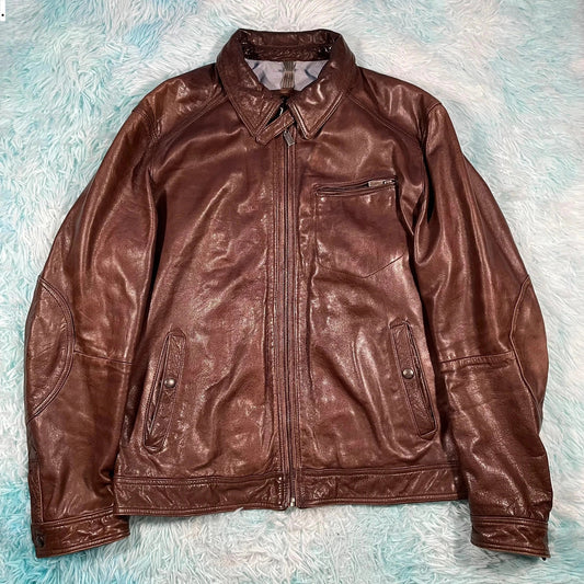 Vintage 00s Brown Massimo Dutti Leather Jacket - XL