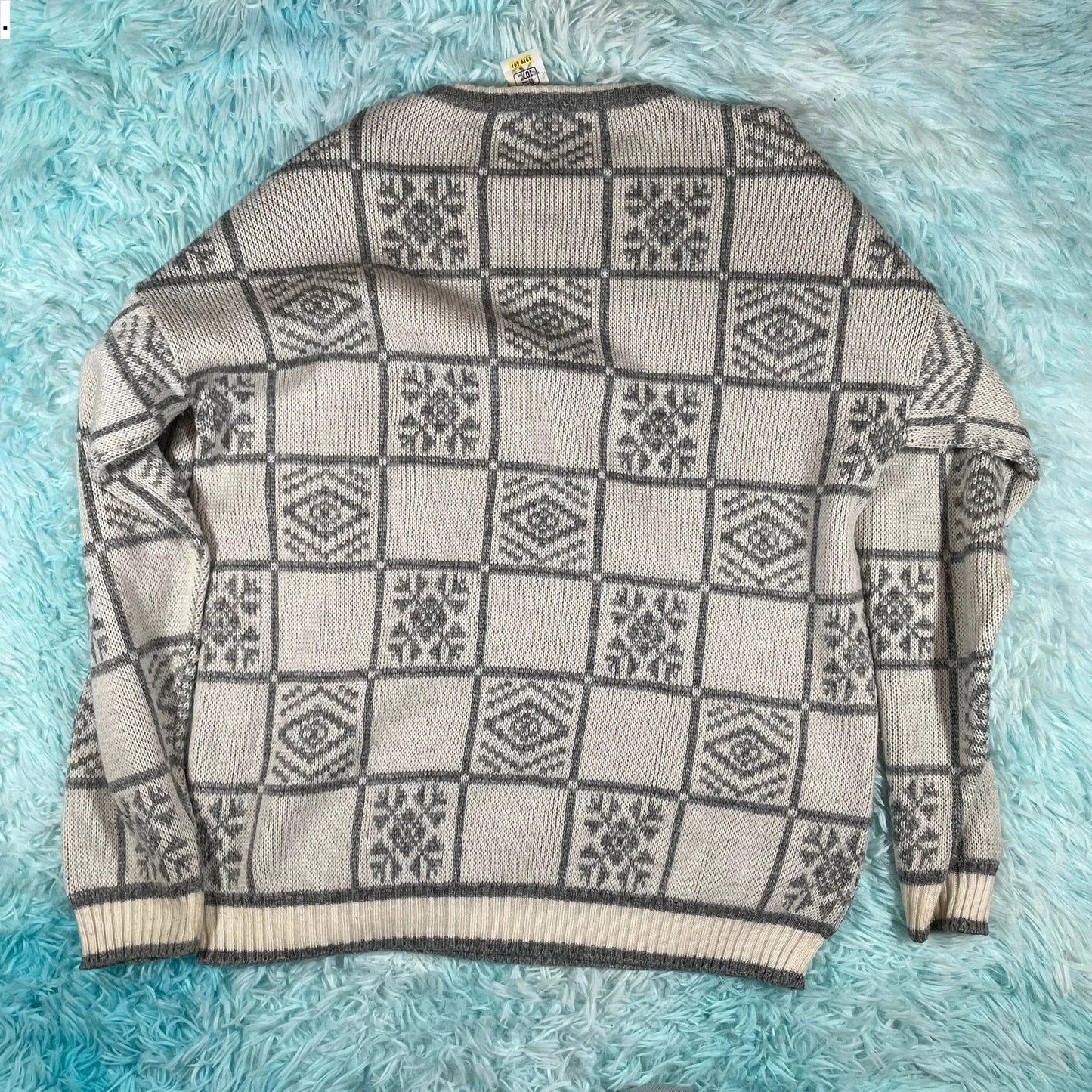 Vintage 90s Grey & Cream Grunge Patterned Knitted Jumper - Large