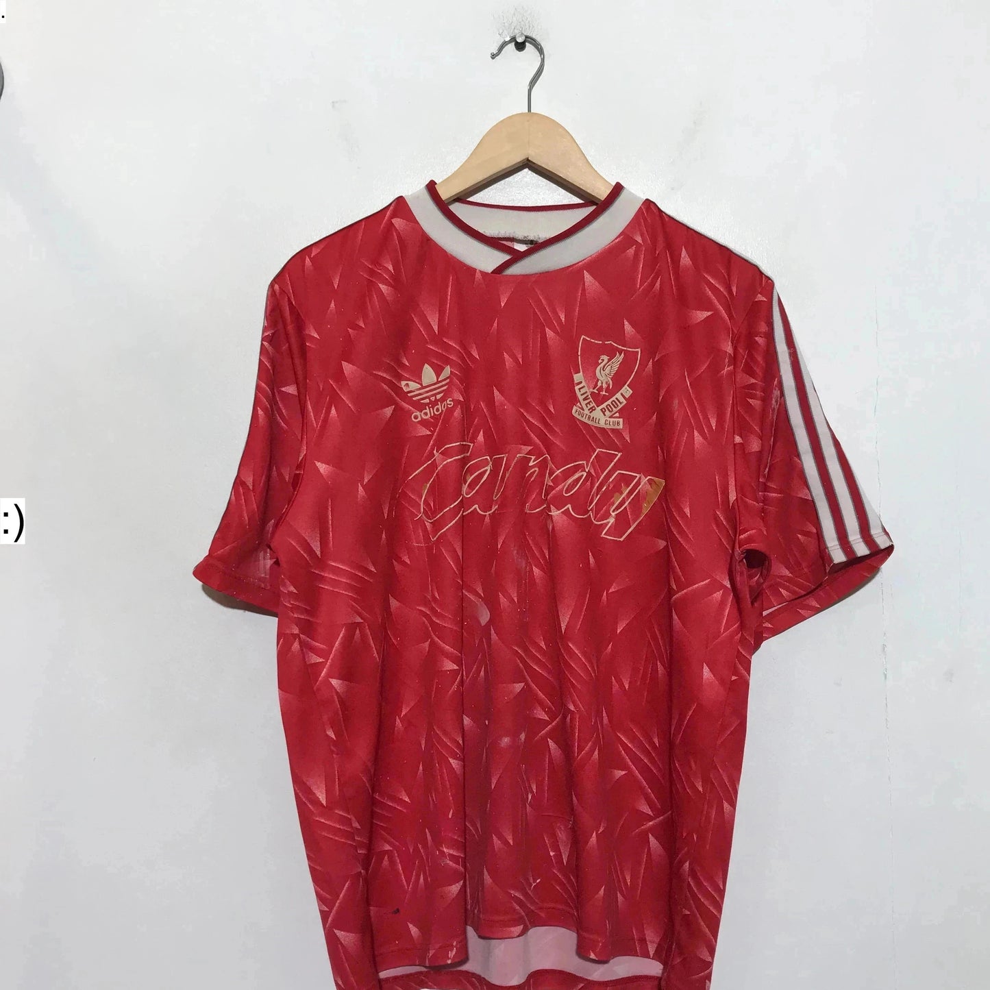 Vintage 1989-1991 Liverpool Shirt Home Kit Adidas Candy - Large