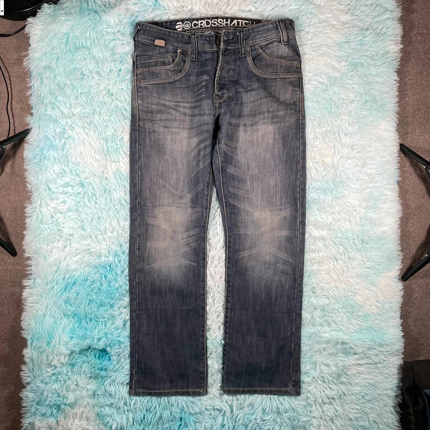 Vintage Y2K Crosshatch Jeans Baggy Embroidered - W32 L30
