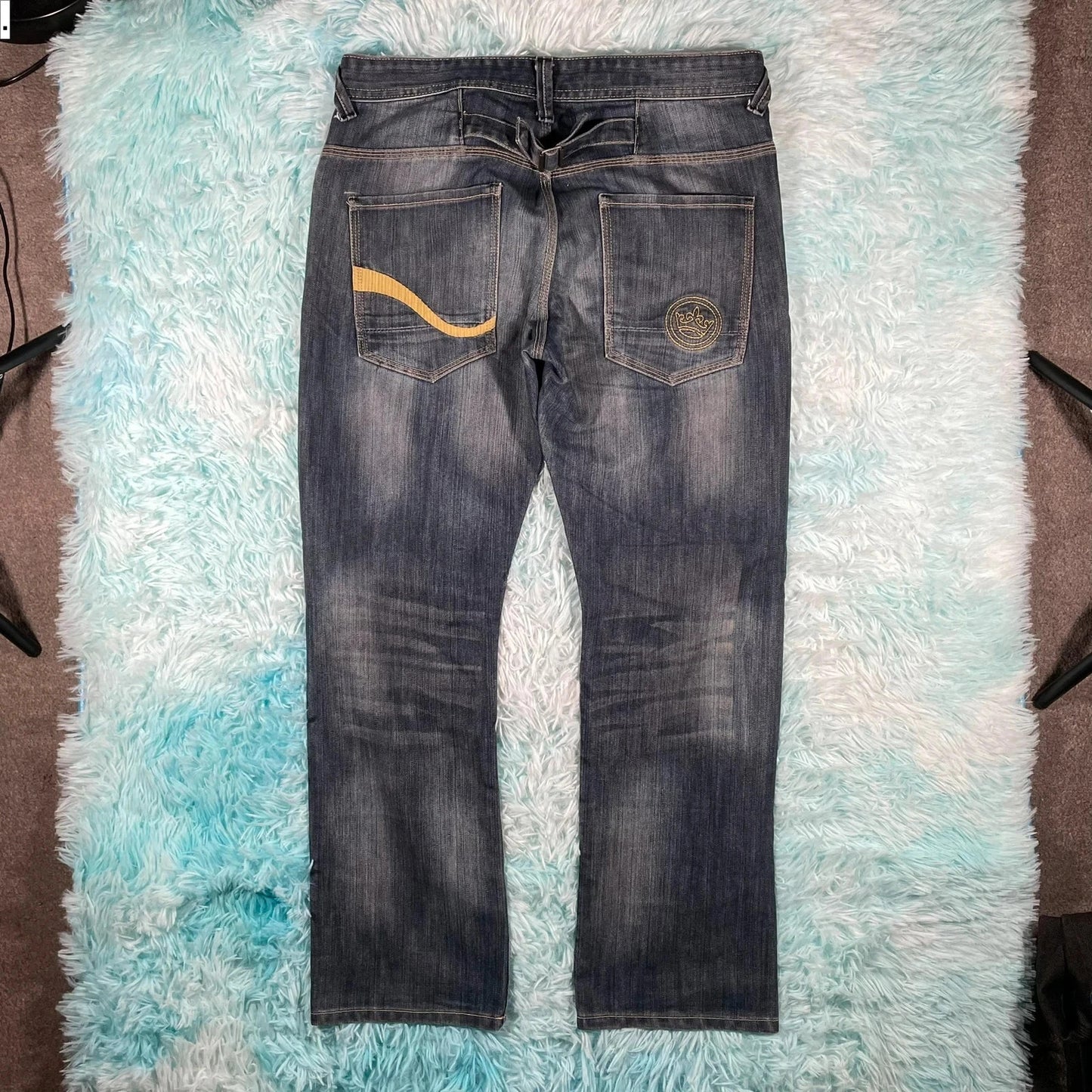 Vintage Y2K Crosshatch Jeans Baggy Embroidered - W32 L30