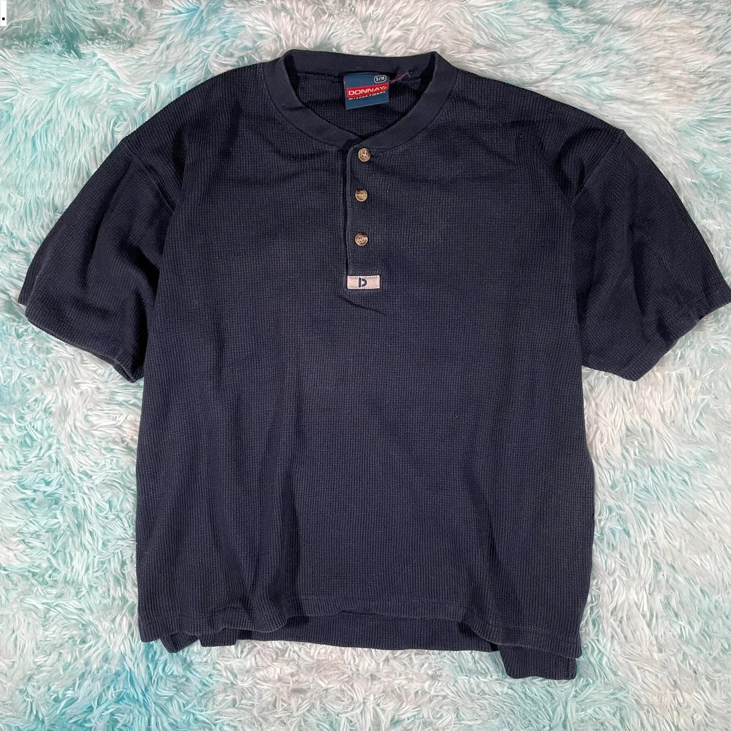 Vintage 90s Navy Waffle Knit Donnay T Shirt - Medium