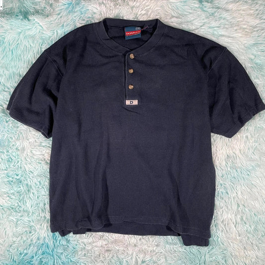 Vintage 90s Navy Waffle Knit Donnay T Shirt - Medium