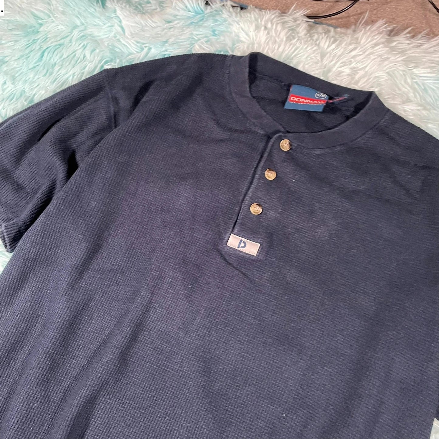 Vintage 90s Navy Waffle Knit Donnay T Shirt - Medium