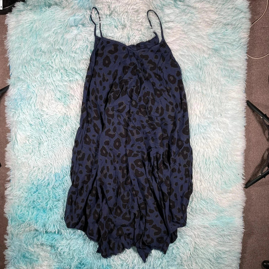 Vintage Y2K Navy Leopard Print Dress Made in Italy