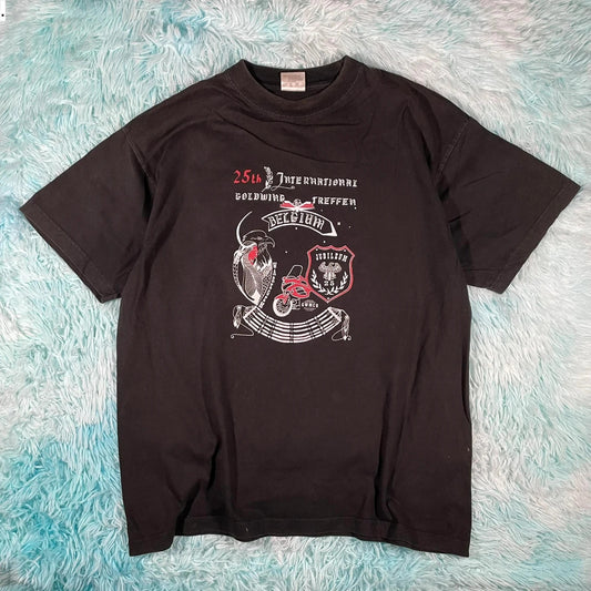 Vintage 00s Black Goldwing Biker Graphic T Shirt - Large
