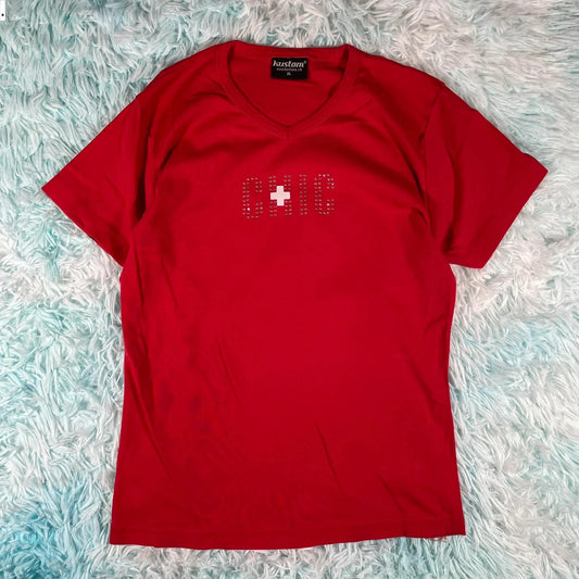 Vintage Y2K Red Chic Swiss Baby Tee - XL