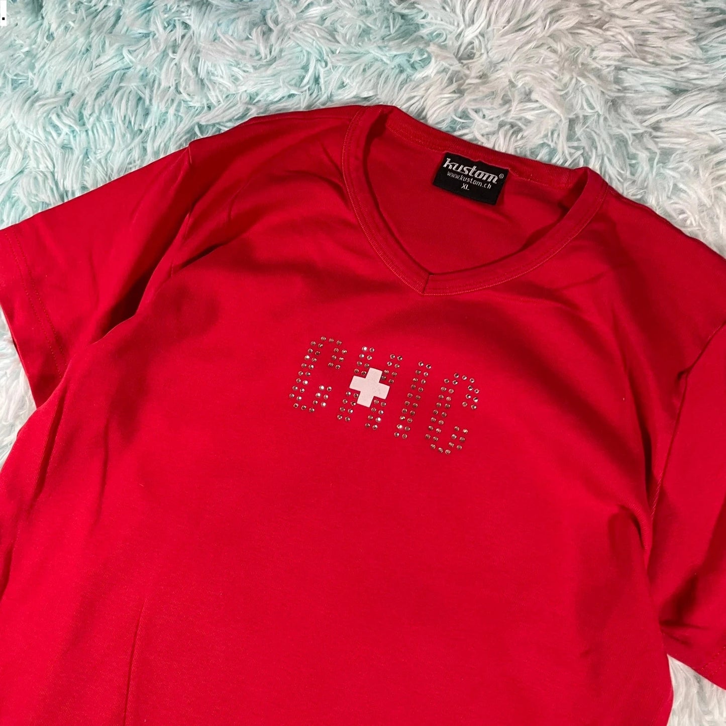 Vintage Y2K Red Chic Swiss Baby Tee - XL