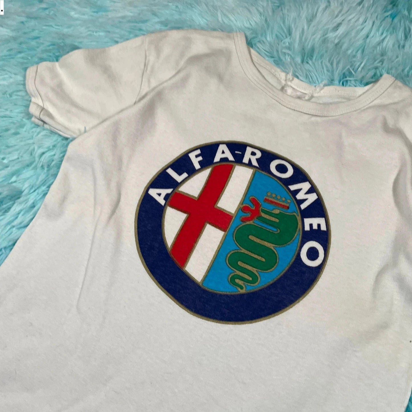 Vintage 1970s White Alfa Romeo Graphic T Shirt - Small