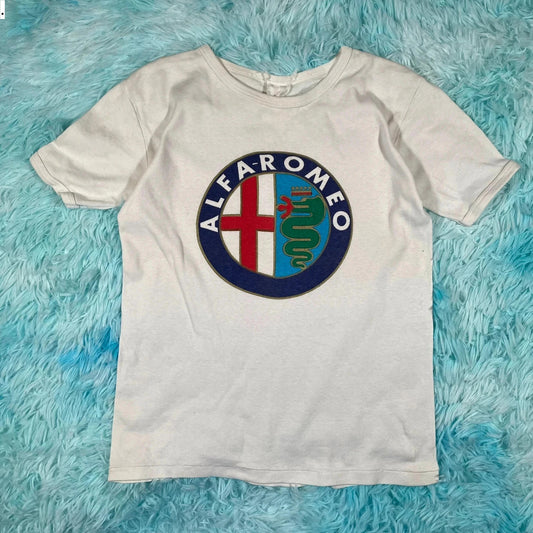 Vintage 1970s White Alfa Romeo Graphic T Shirt - Small