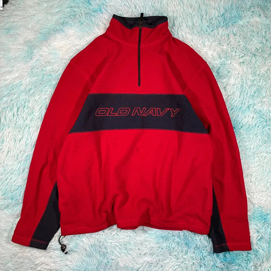 Vintage 00s Red Old Navy 1/4 Zip Fleece Spellout - Large