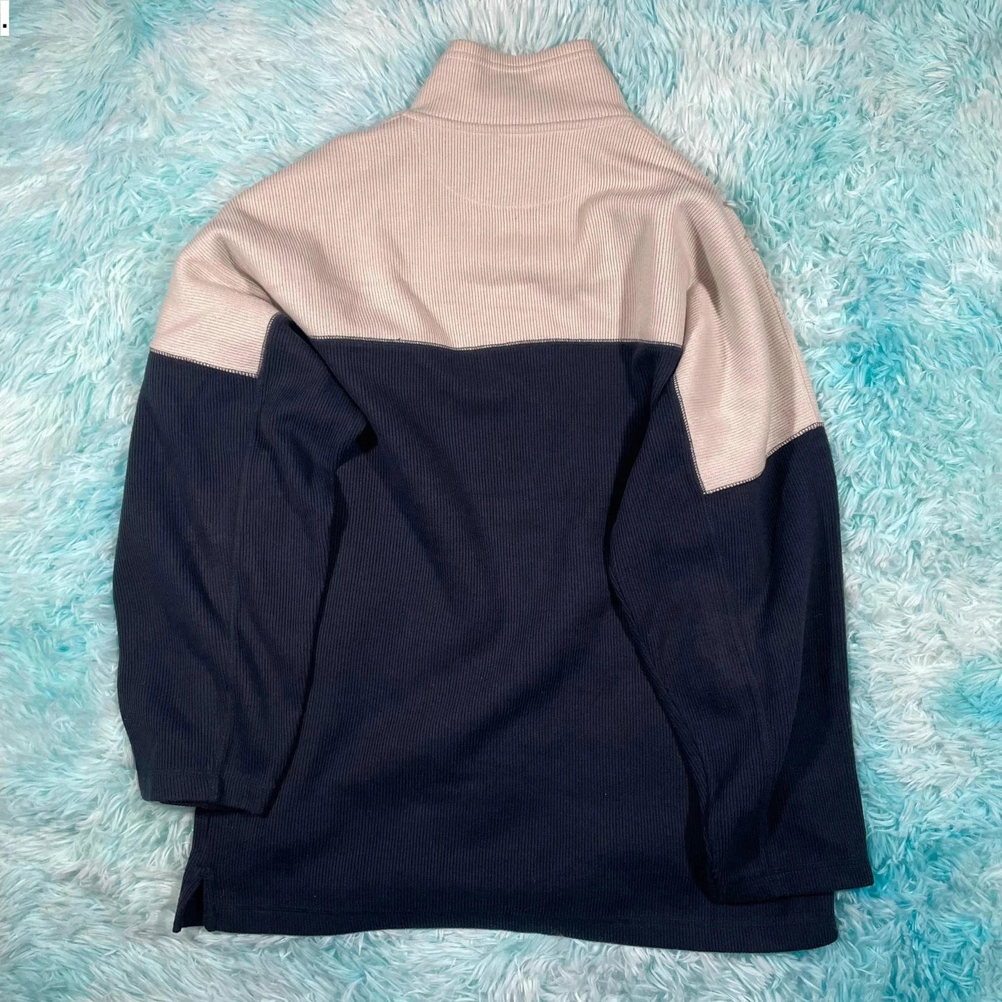 Vintage 00s Beige & Navy Reebok 1/4 Zip Sweatshirt - Medium