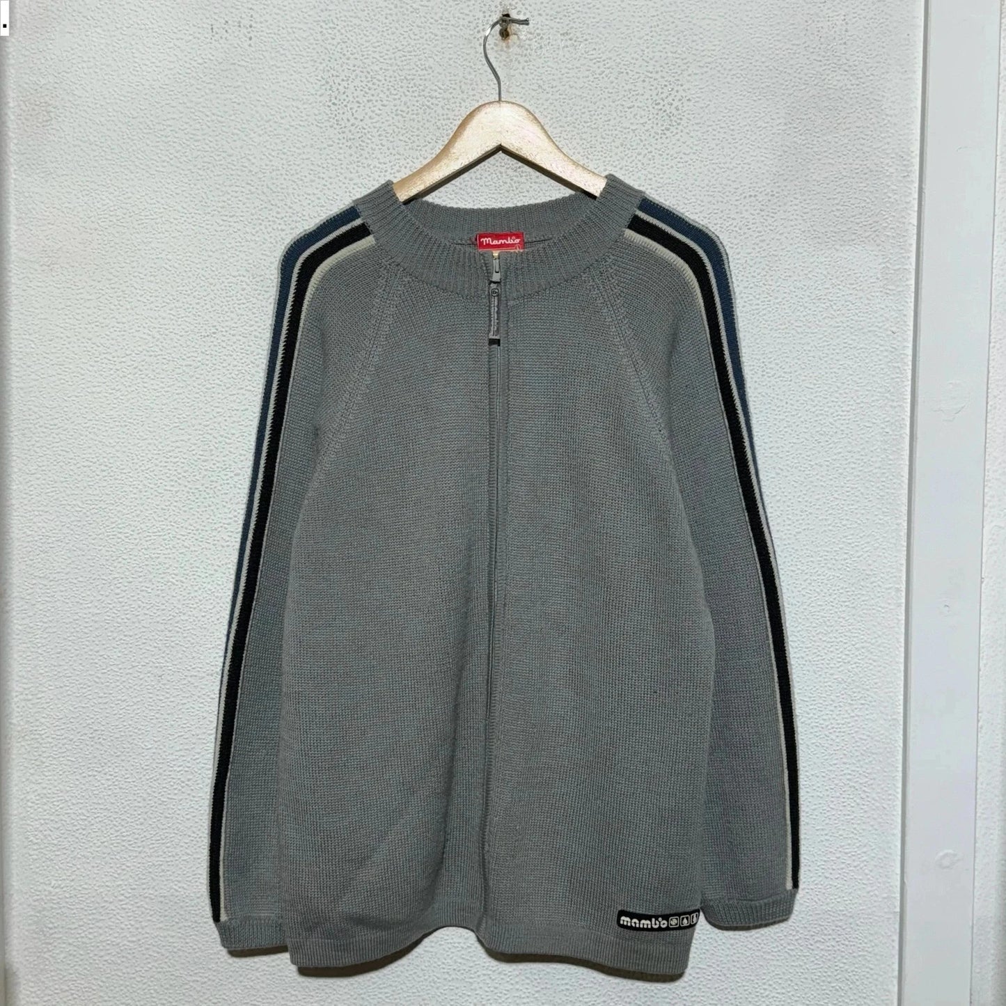 Vintage 00s Grey Mambo Knitted Jumper Full Zip - Large