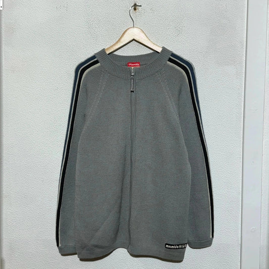 Vintage 00s Grey Mambo Knitted Jumper Full Zip - Large