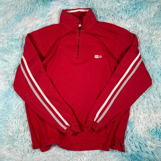 Vintage Red White Stuff 1/4 Zip Sweatshirt - Medium