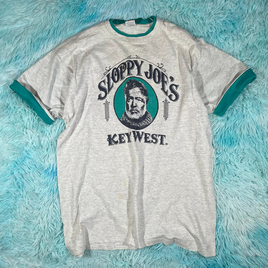 Vintage 80s Grey Sloppy Joes Graphic T Shirt - XL