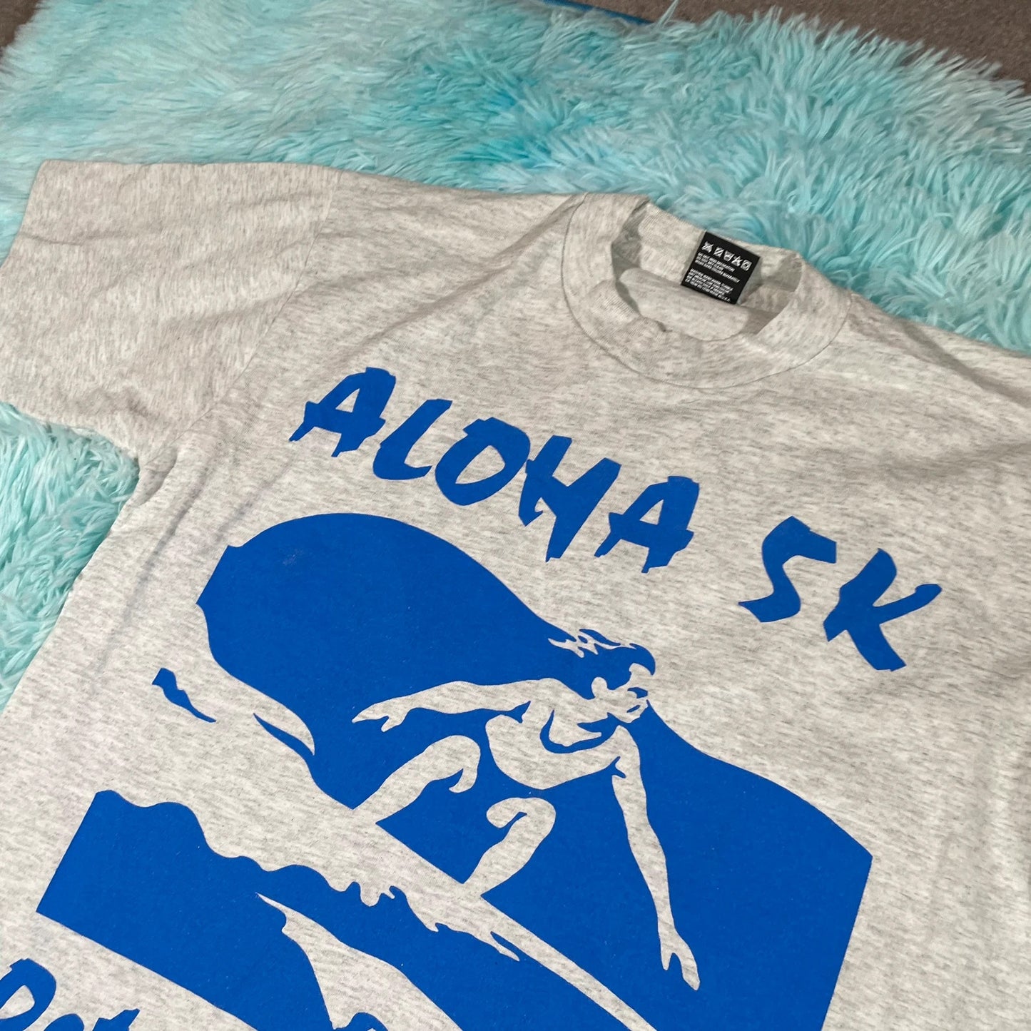 Vintage 80s Grey Aloha Surf Ski Graphic T Shirt - Medium