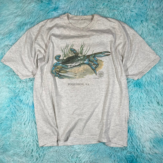 Vintage 90s Grey Crab Graphic Print T Shirt - XL