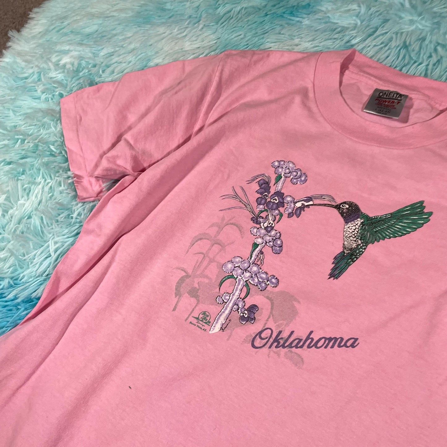 Vintage 90s Pink Oklahoma Bird Graphic T Shirt - Large