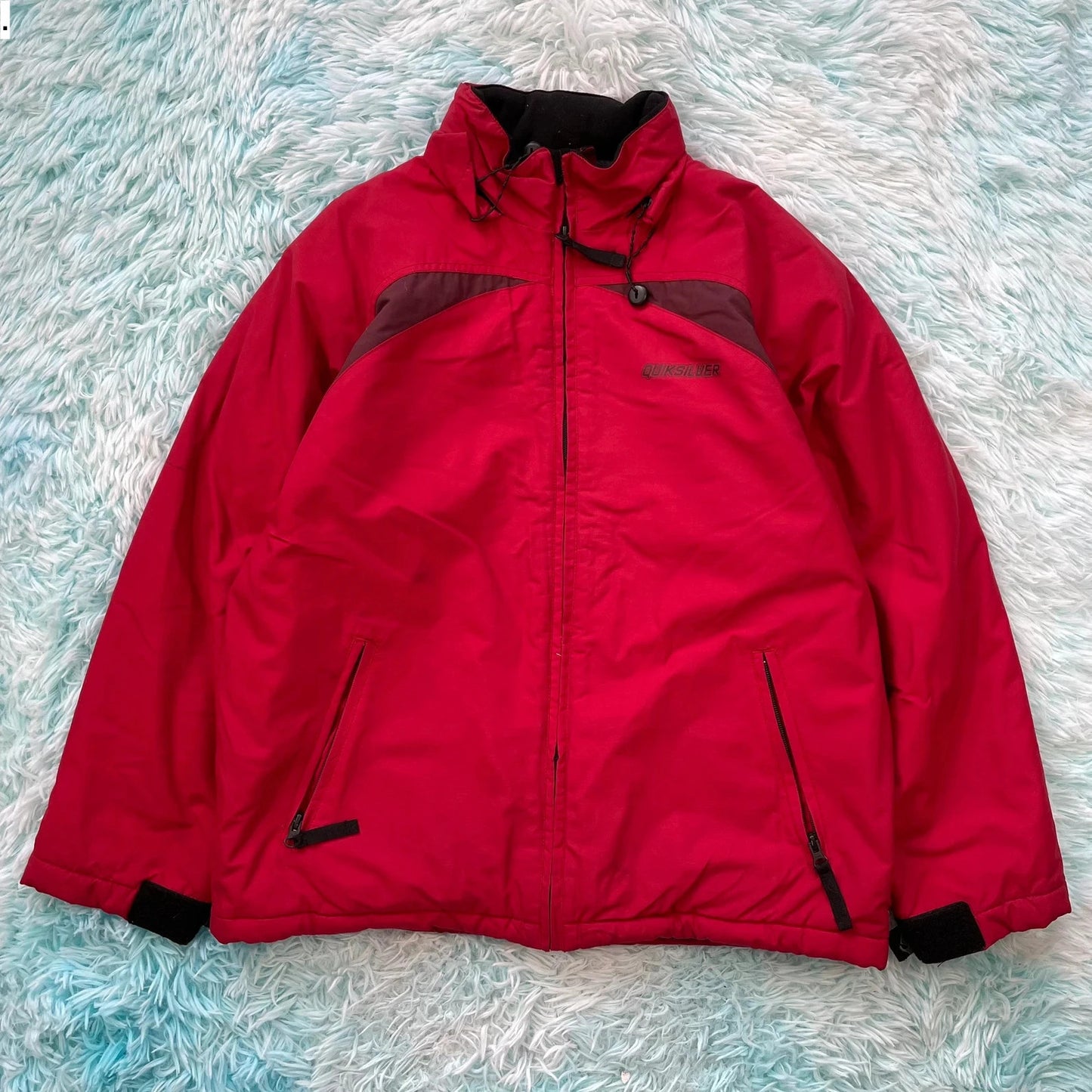 Vintage 00s Red Quiksilver Fleece Jacket Spellout - Size 14