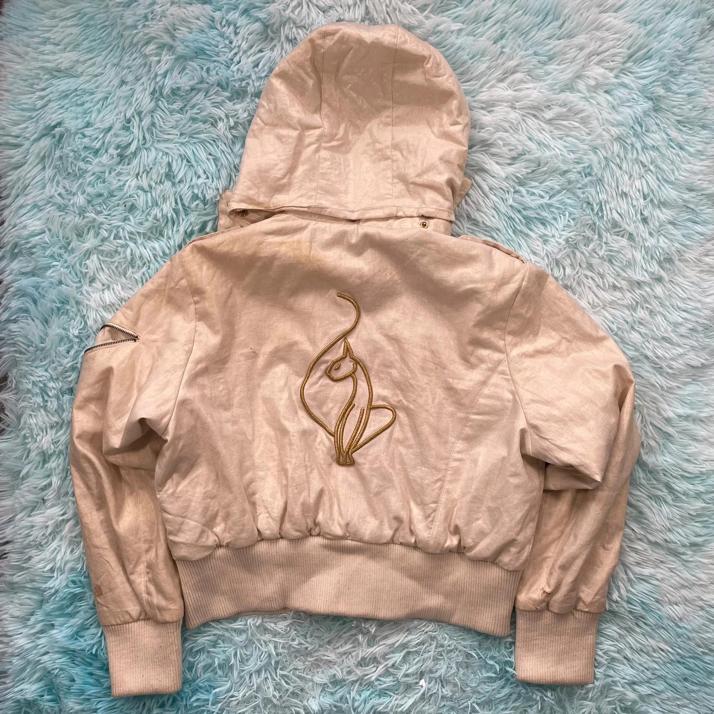 Vintage Y2K Cream Baby Phat Puffer Jacket Hip Hop - XXL