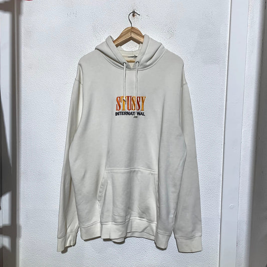 Cream White Stussy Hoodie Spellout - XL