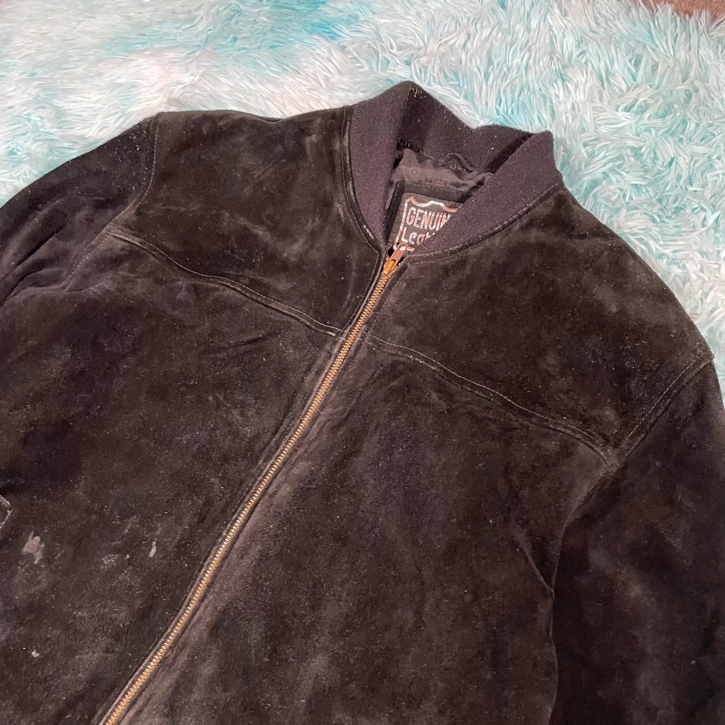 Vintage Suede Leather Bomber Jacket - XL