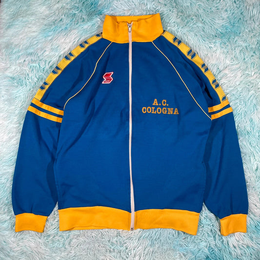 Vintage 80s Blue & Yellow AC Cologna Veneta Track Jacket - XXL