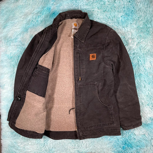 Black Carhartt Jacket Sherpa Lines Ridge Coat - Small