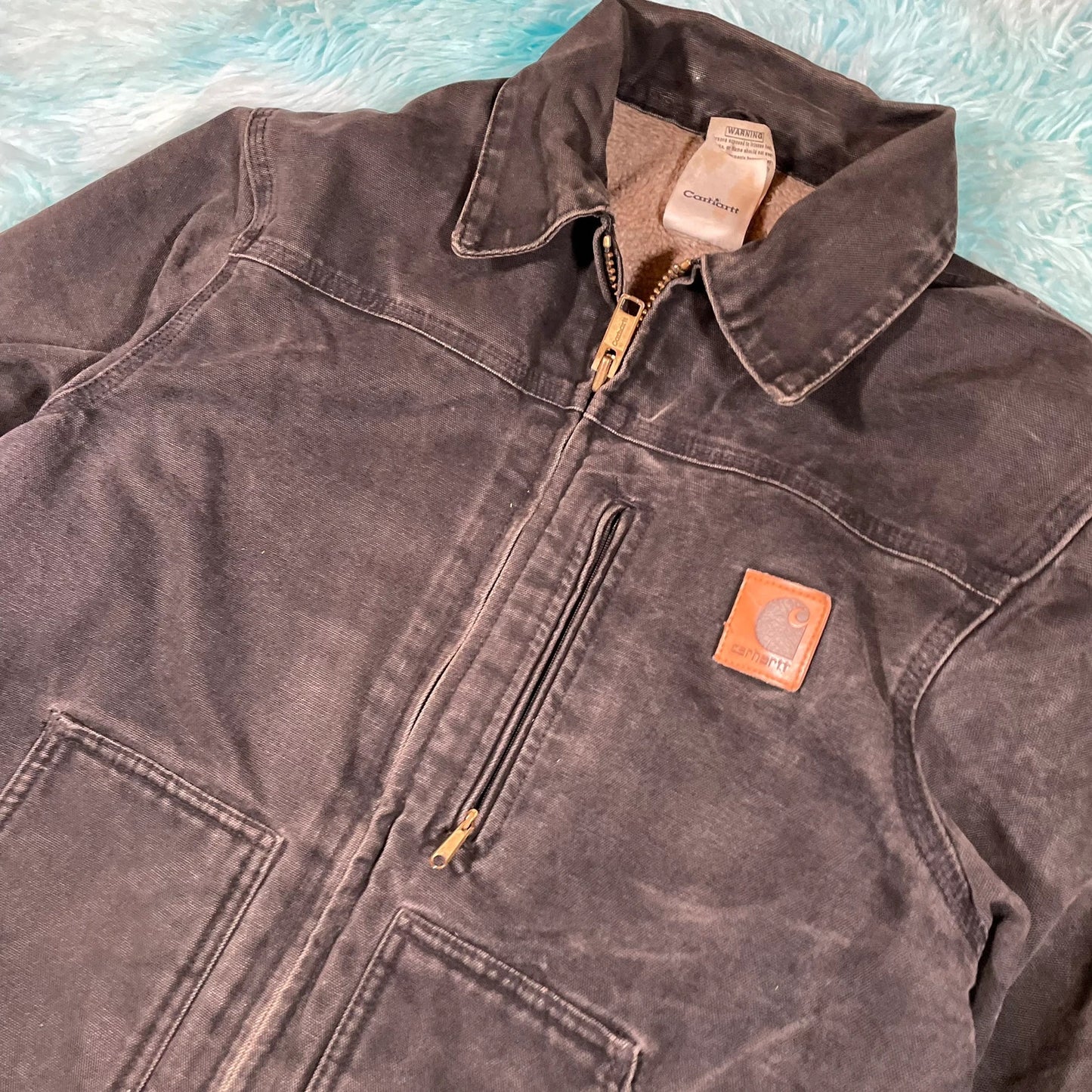 Black Carhartt Jacket Sherpa Lines Ridge Coat - Small