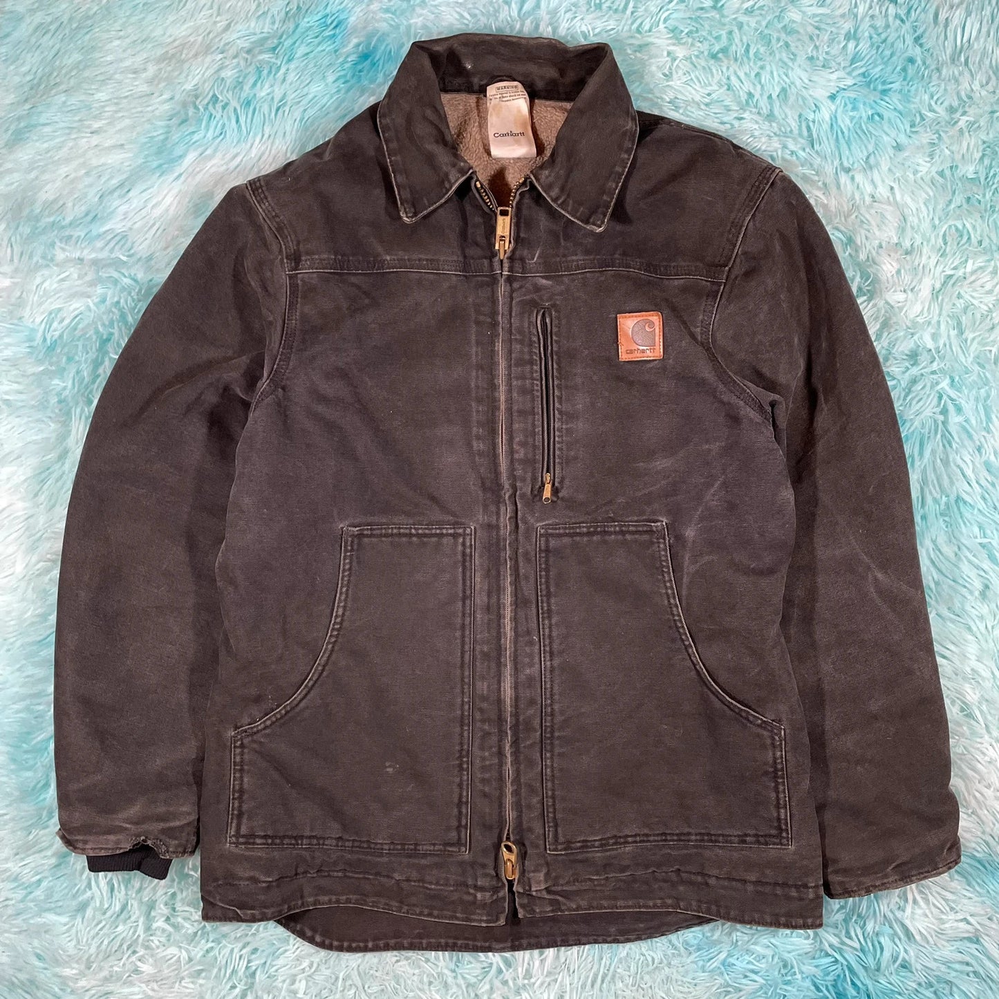 Black Carhartt Jacket Sherpa Lines Ridge Coat - Small