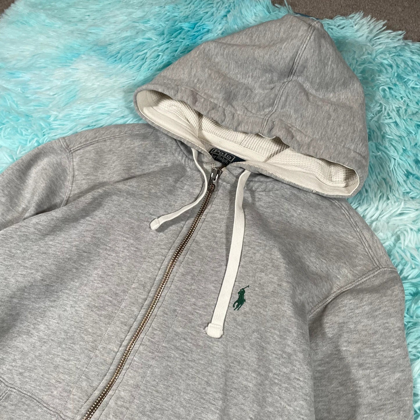 Vintage Grey Polo Ralph Lauren Full Zip Hoodie - Medium