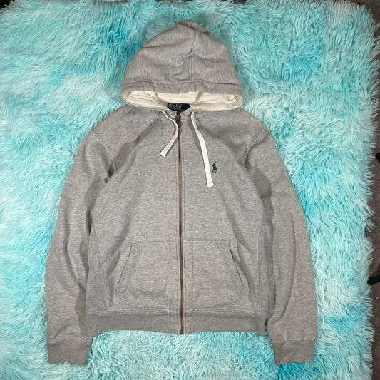 Vintage Grey Polo Ralph Lauren Full Zip Hoodie - Medium