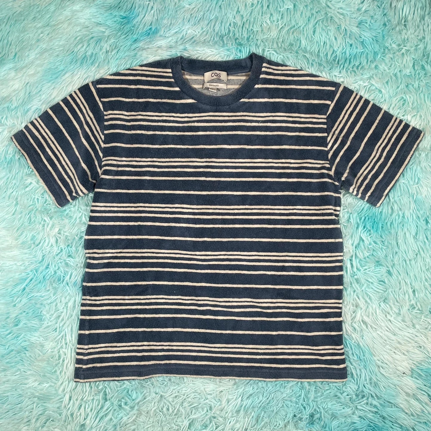 Blue & White Striped Cos T Shirt Toweled - Medium