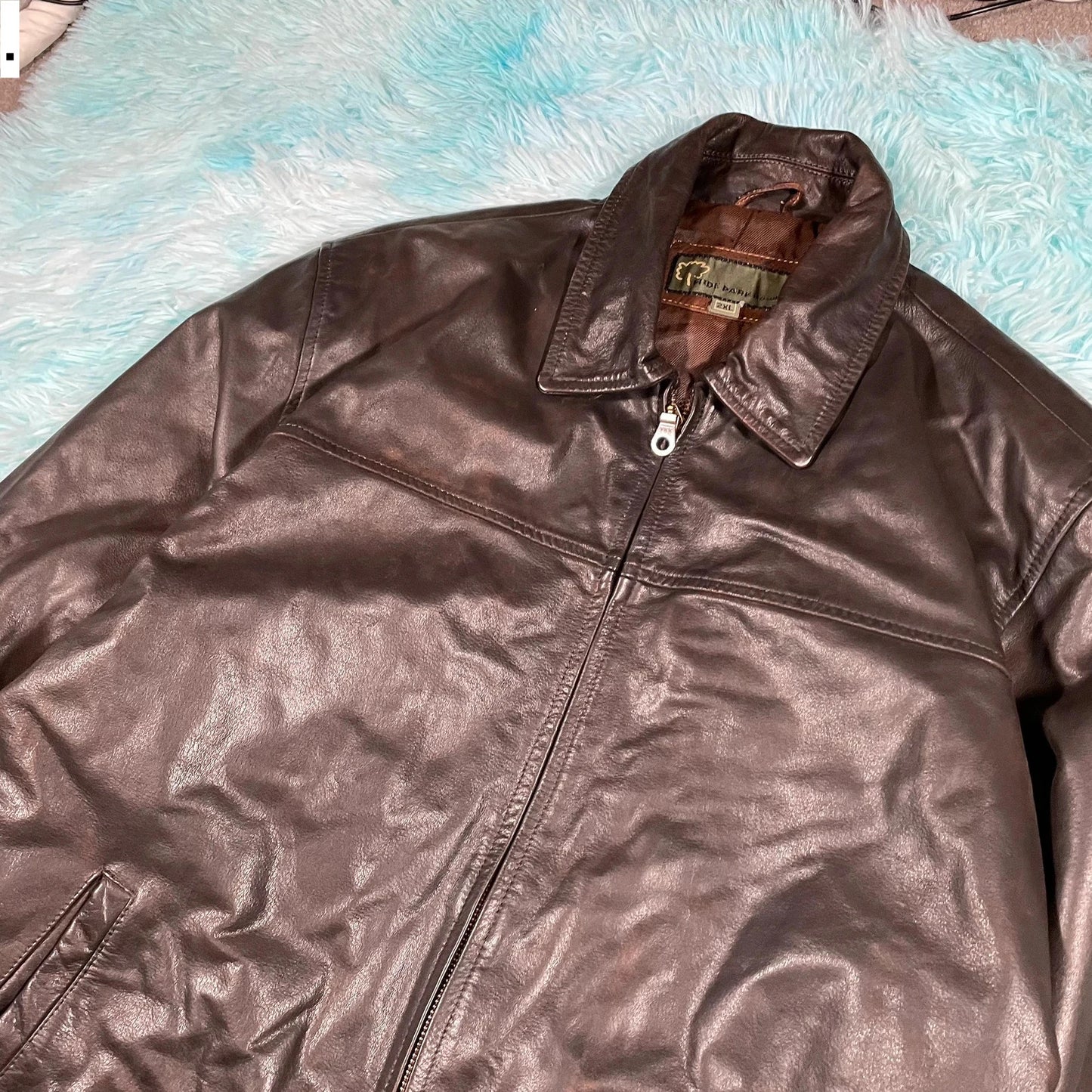 Vintage Brown Boxy Leather Jacket - XXL
