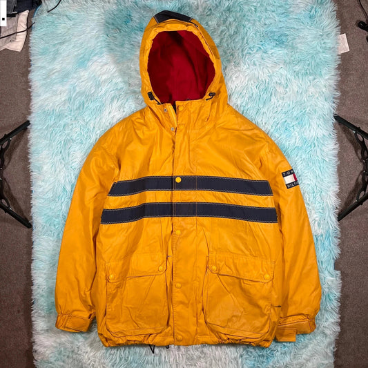 Vintage 90s Yellow Tommy Hilfiger Fleeced Jacket - Large