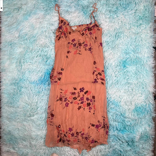 Vintage Peach Floral Summer Dress - Size 12