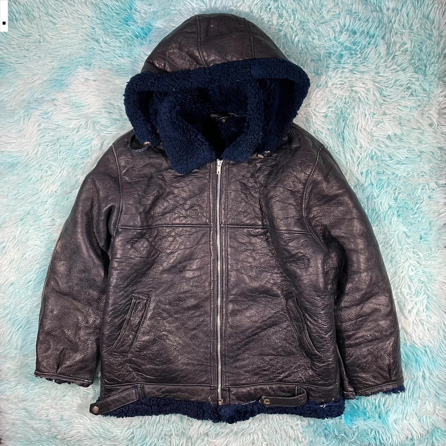 Vintage 90s Navy Shearling Jacket - Size 18