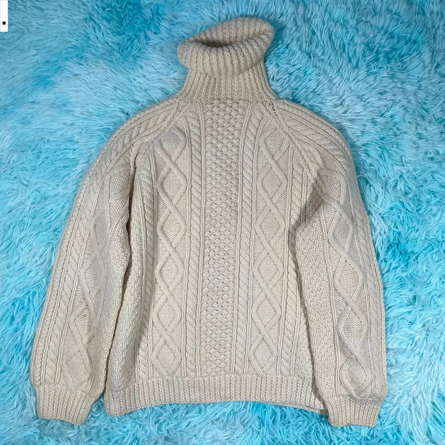 Vintage Cream Turtleneck Arran Knit Jumper - Small