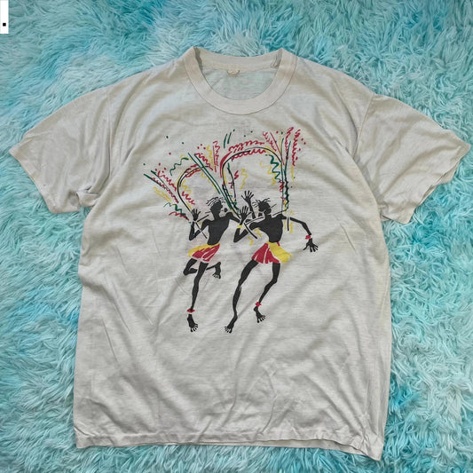 Vintage 80s White Carnival Graphic T Shirt - Medium