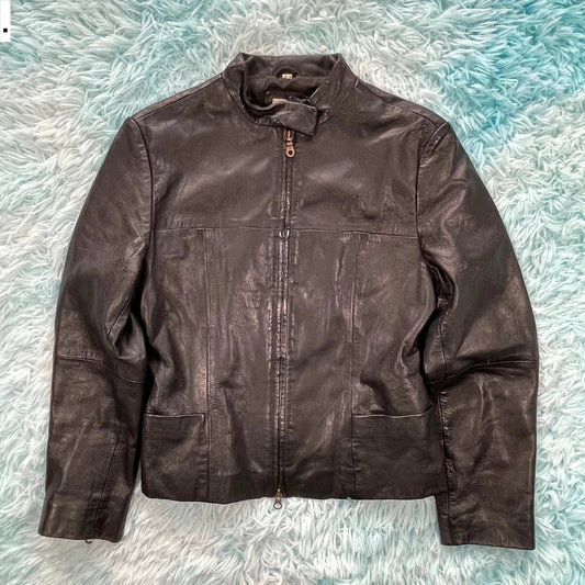 Vintage 90s Boxy Leather Jacket - Size 12