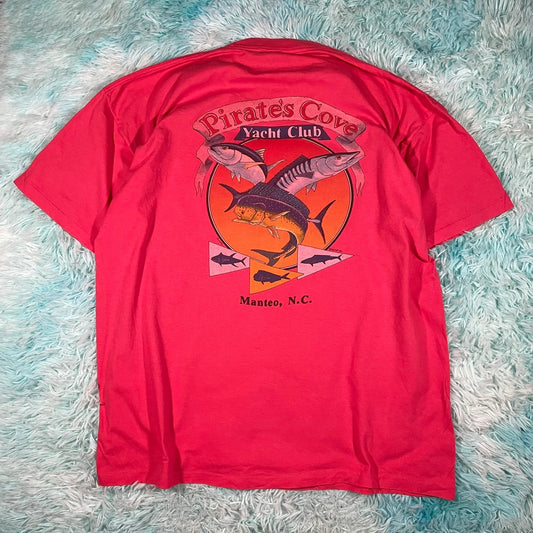 Vintage 90s Red Yacht Club Graphic T Shirt - XXL