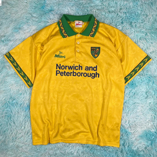 Vintage 1994-96 Norwich Shirt Mitre Football Kit - Large