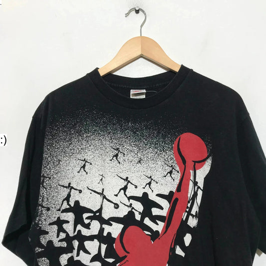 Vintage 1980s Black Nike Jordan Graphic T Shirt AOP - Medium