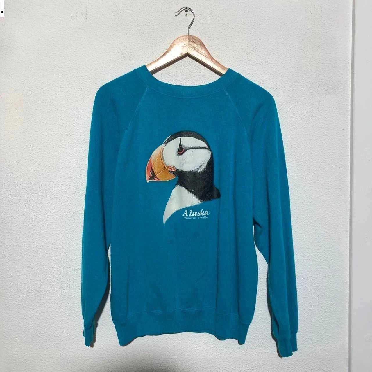 Vintage 90s Blue Alaska Toucan Graphic Print Sweatshirt - Large