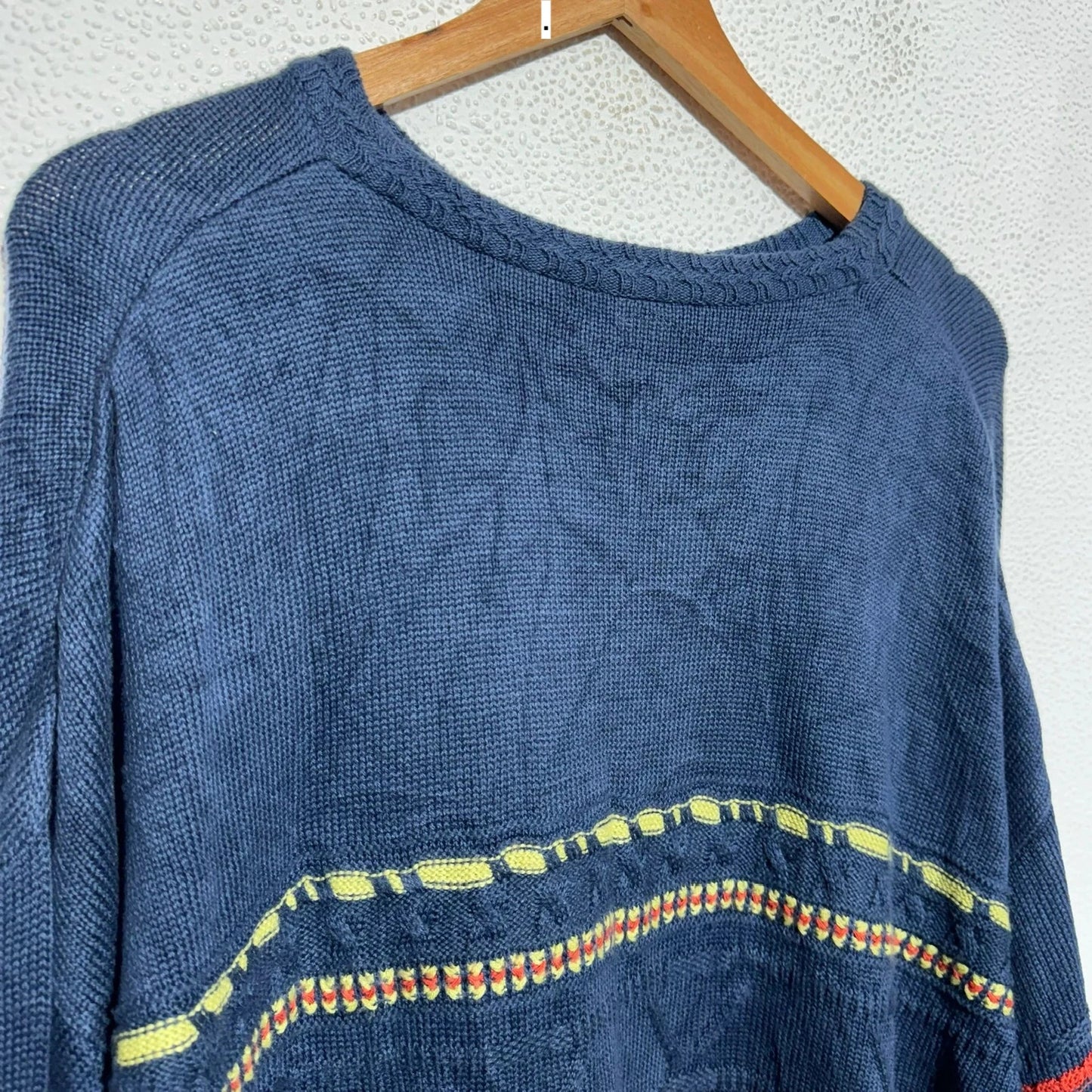 Vintage 90s Navy Funky Patterned Knitted Jumper - XXL