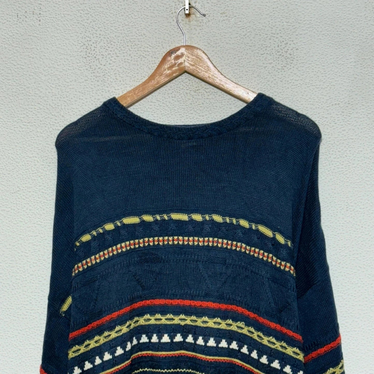 Vintage 90s Navy Funky Patterned Knitted Jumper - XXL